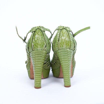 CHRISTIAN DIOR VINTAGE GREEN PYTHON PUMPS
