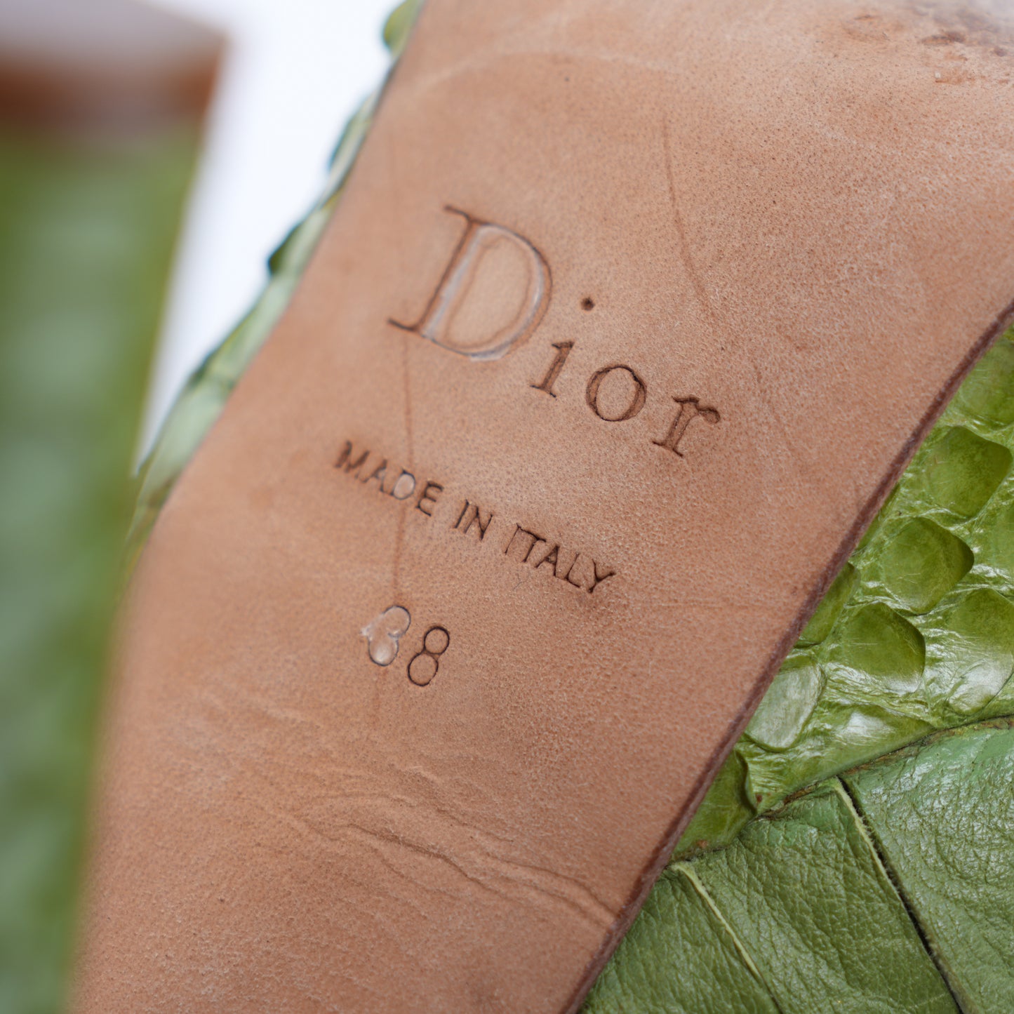 CHRISTIAN DIOR VINTAGE GREEN PYTHON PUMPS