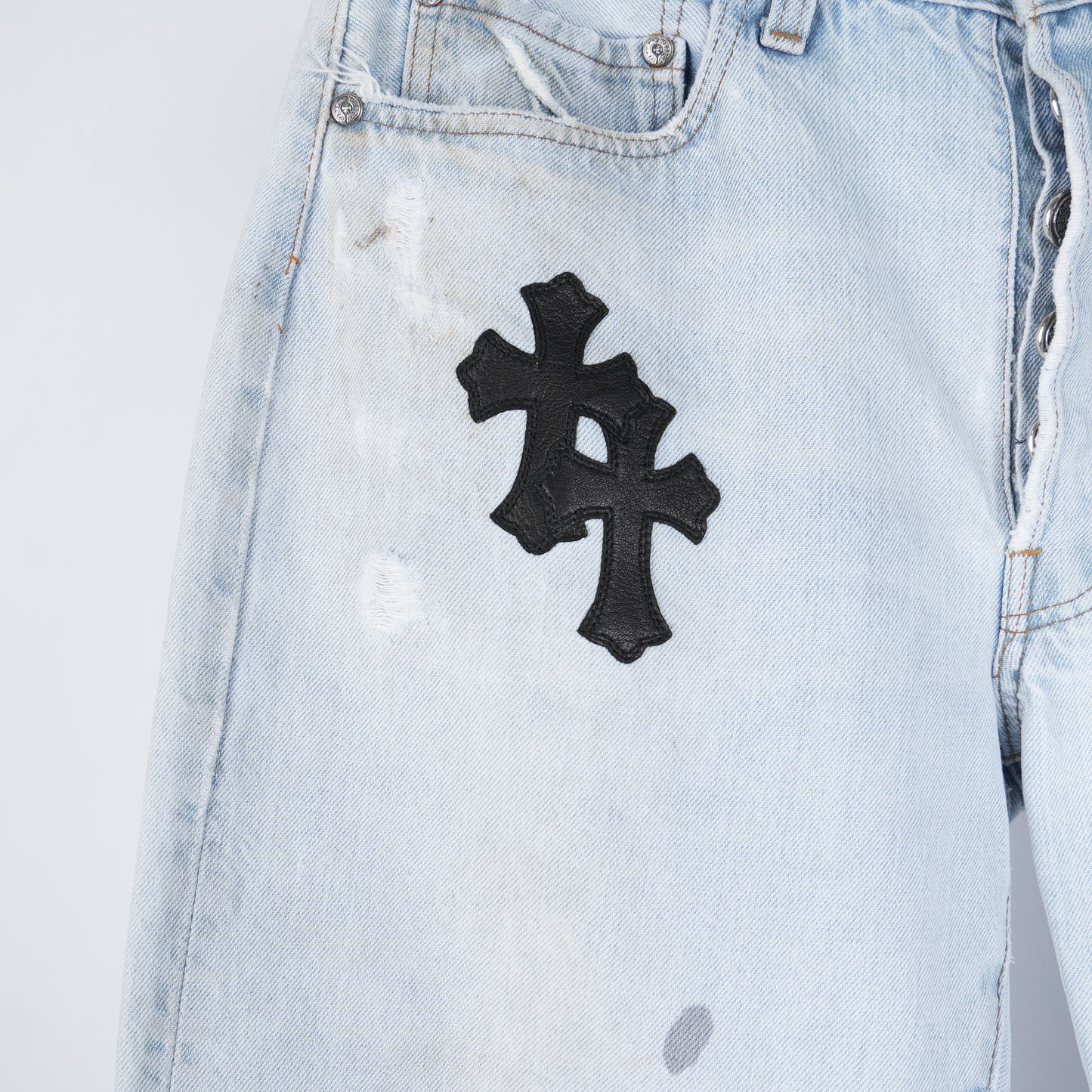 CHROME HEARTS BLACK PATCH LIGHT WASH LEVIS DENIM