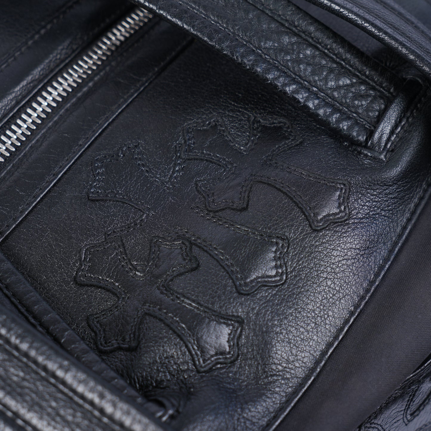 CHROME HEARTS BLACK LEATHER PATCH DUFFLE BAG