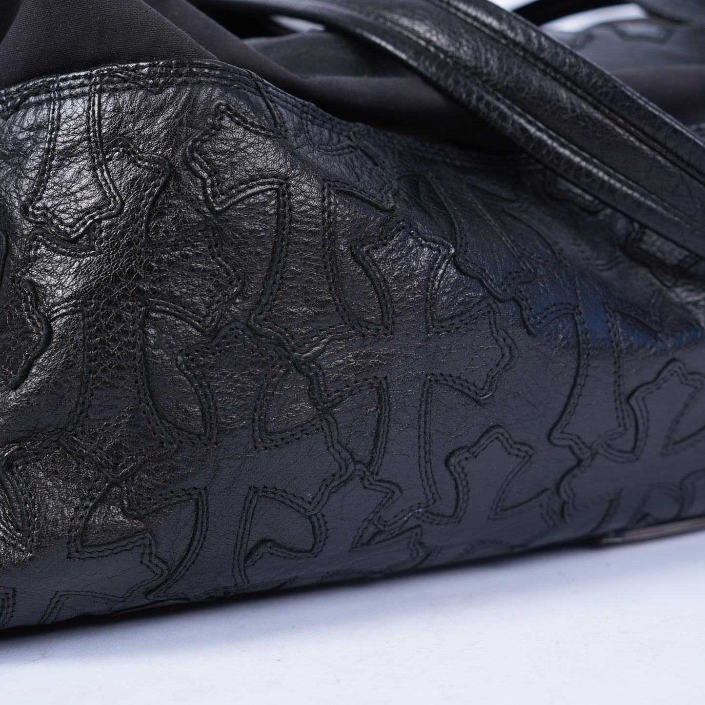 CHROME HEARTS BLACK LEATHER PATCH DUFFLE BAG