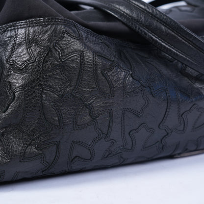 CHROME HEARTS BLACK LEATHER PATCH DUFFLE BAG