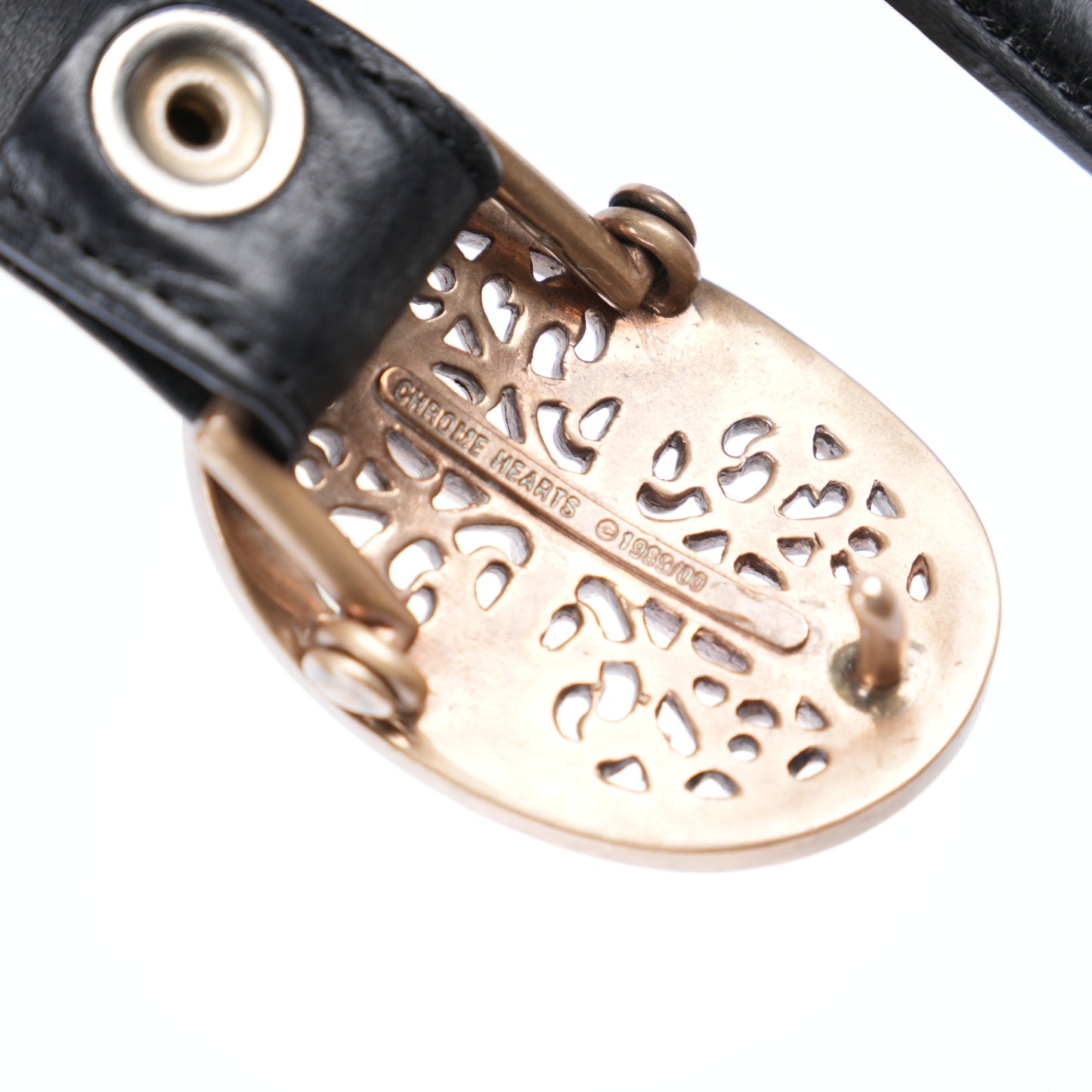 CHROME HEARTS BRONZE 1 INCH OVAL BUCKLE W BLACK STRAP