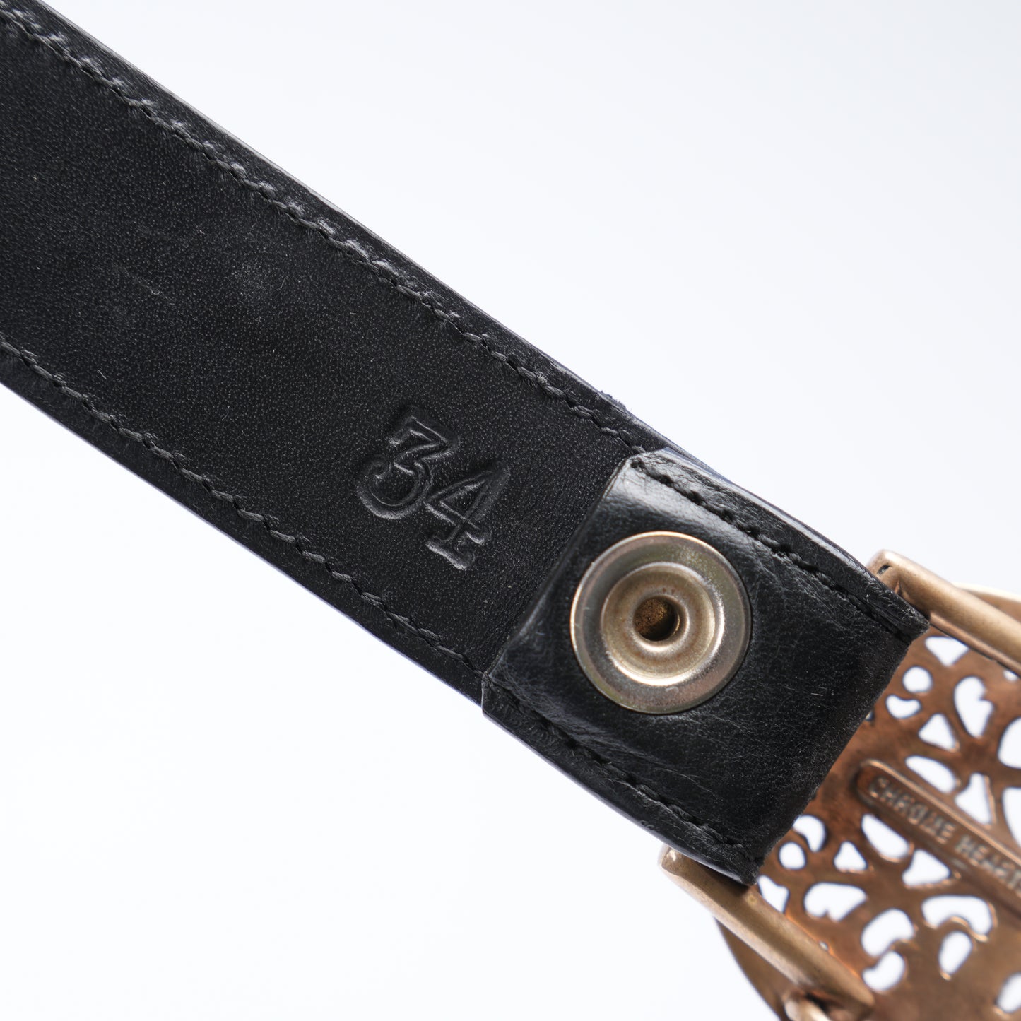 CHROME HEARTS BRONZE 1 INCH OVAL BUCKLE W BLACK STRAP