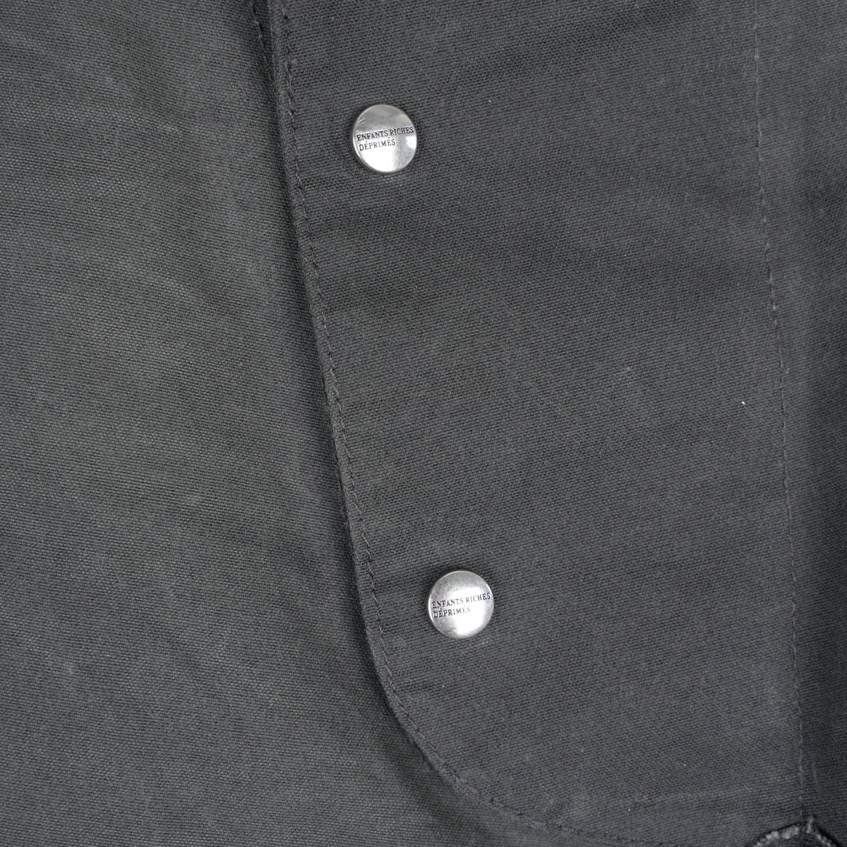 ENFANTS RICHES DÉPRIMÉS ERD FIREMAN LEATHER ROSE BUCKLE WAXED COTTON PANTS