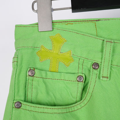 CHROME HEARTS GREEN SEX RECORDS CROSS PATCH JEANS