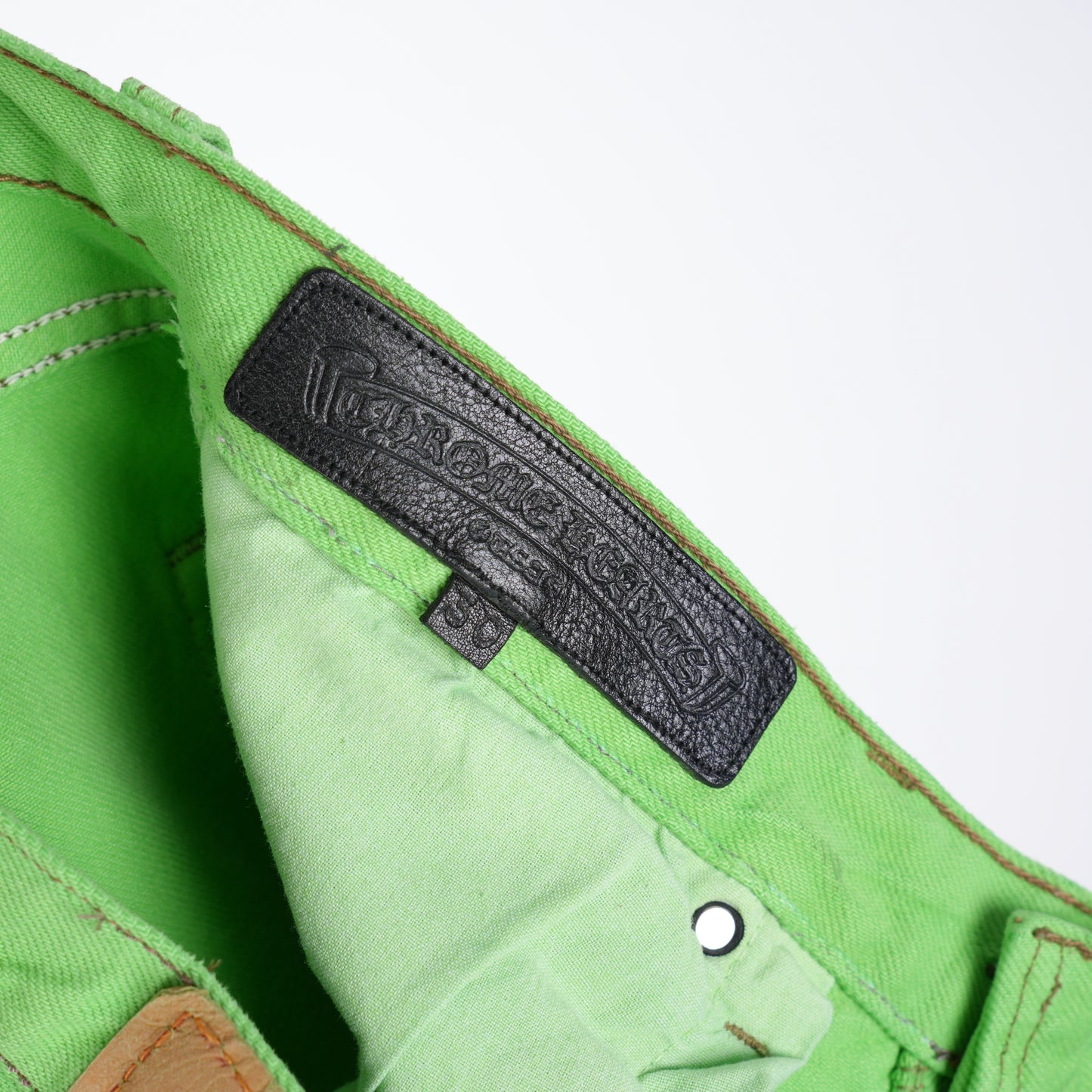 CHROME HEARTS GREEN SEX RECORDS CROSS PATCH JEANS