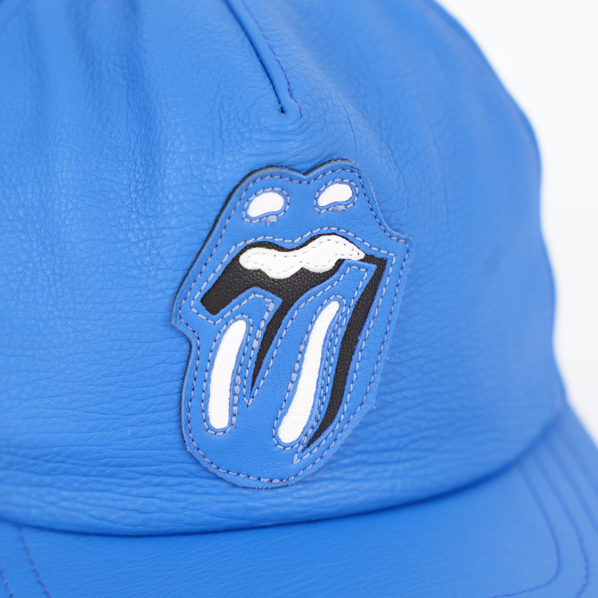 CHROME HEARTS FULL LEATHER BLUE ROLLING STONES TONGUE TRUCKER HAT