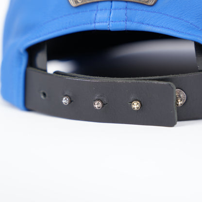 CHROME HEARTS FULL LEATHER BLUE ROLLING STONES TONGUE TRUCKER HAT
