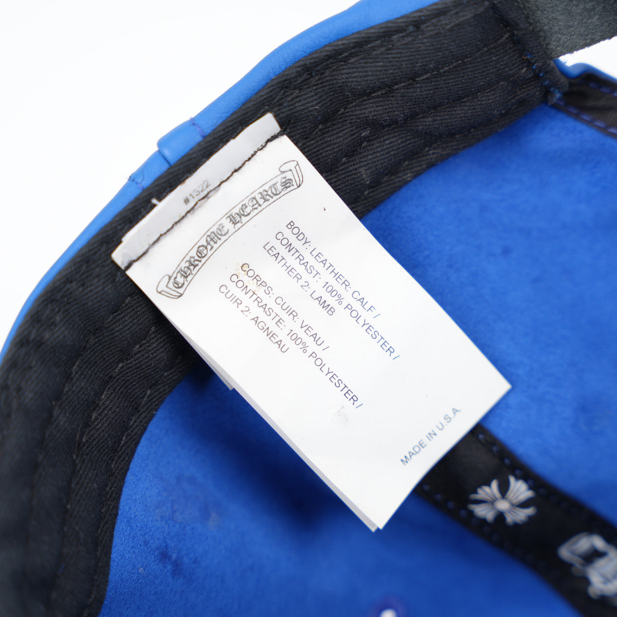 CHROME HEARTS FULL LEATHER BLUE ROLLING STONES TONGUE TRUCKER HAT