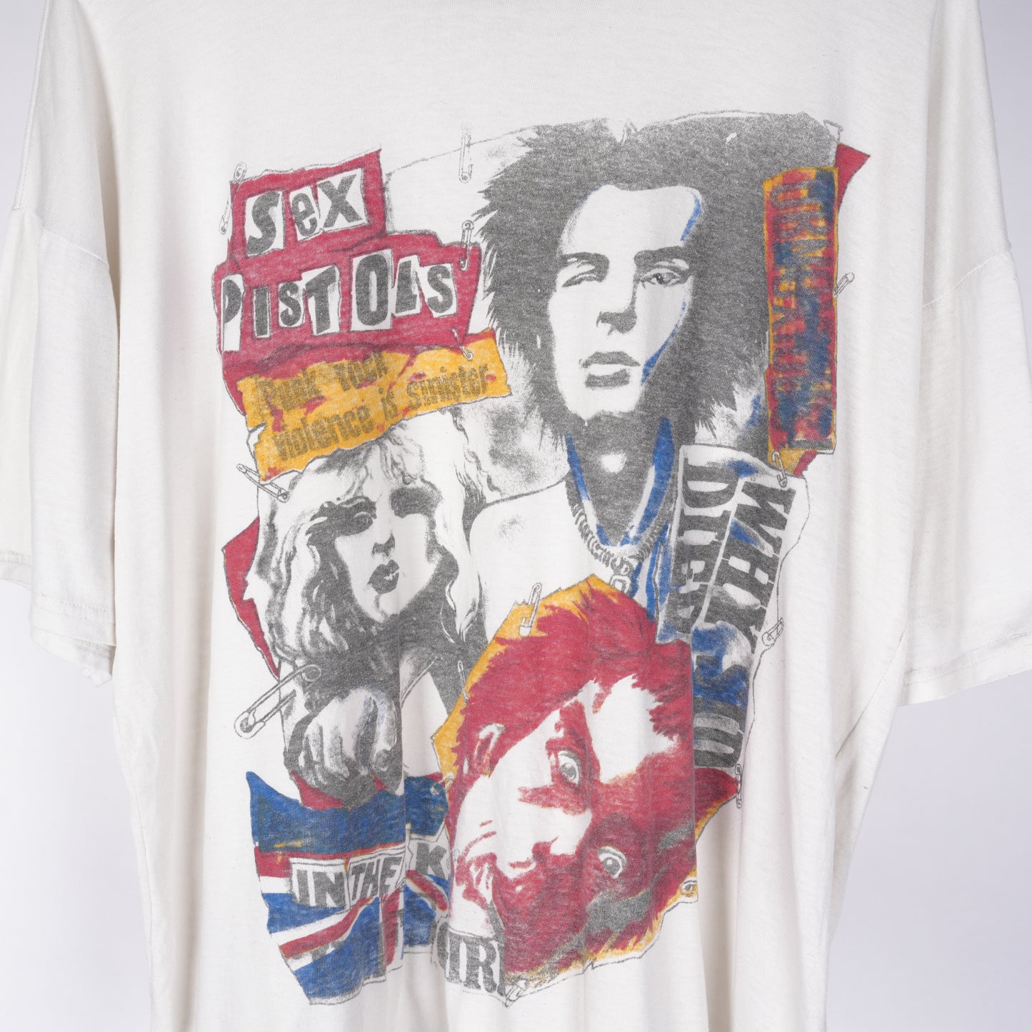 VINTAGE FADED 1990S EURO BOOT WHITE SEX PISTOLS TEE