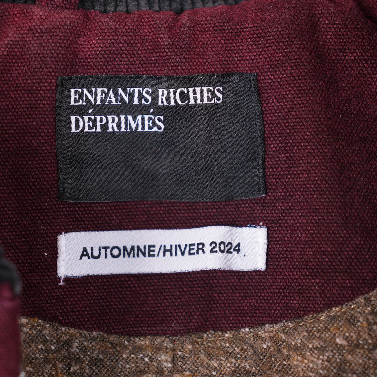 ENFANTS RICHES DEPRIMES Bordeaux Distressed Portrait Denim Jacket