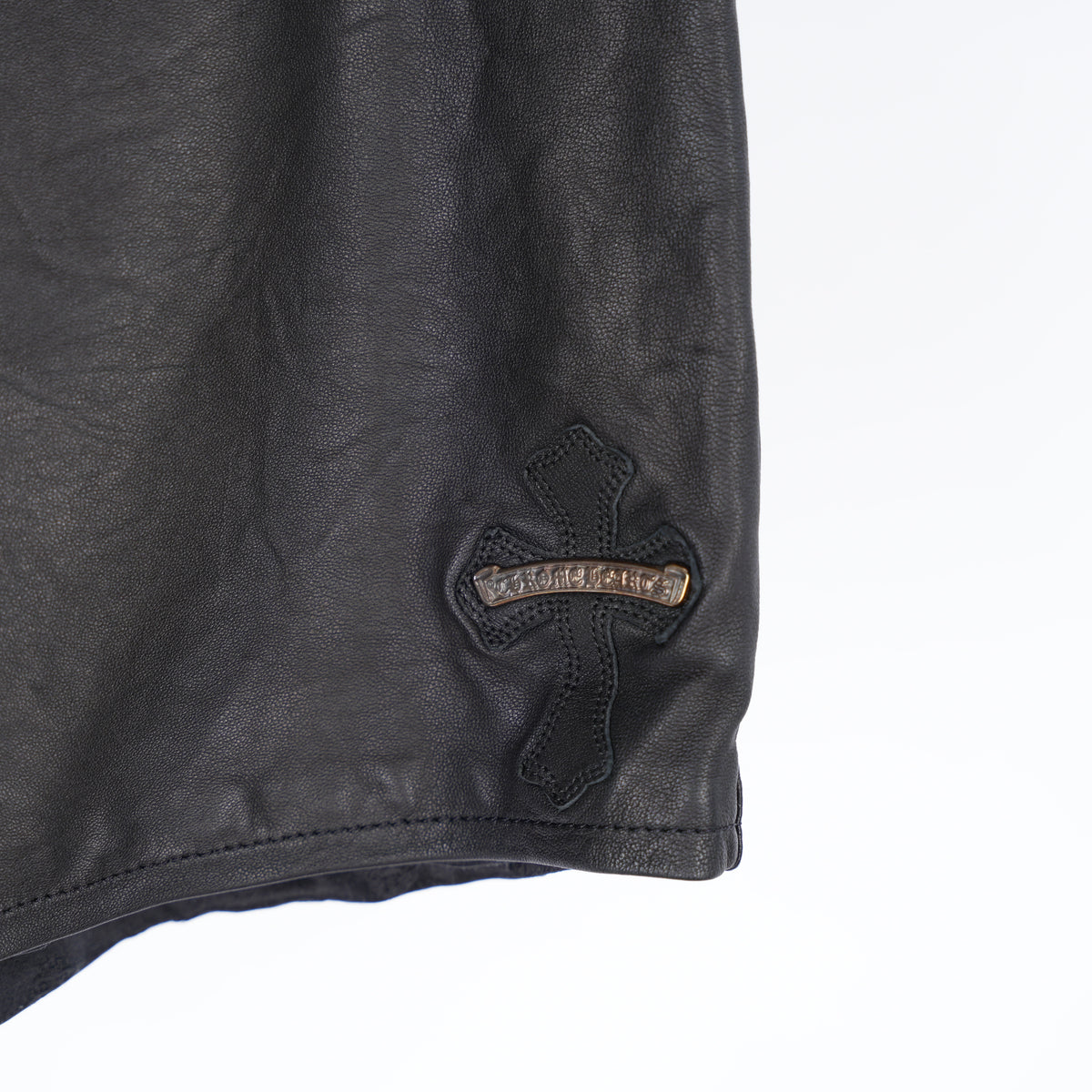 CHROME HEARTS CROSS PATCH LEATHER SHORTS