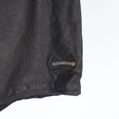 CHROME HEARTS CROSS PATCH LEATHER SHORTS