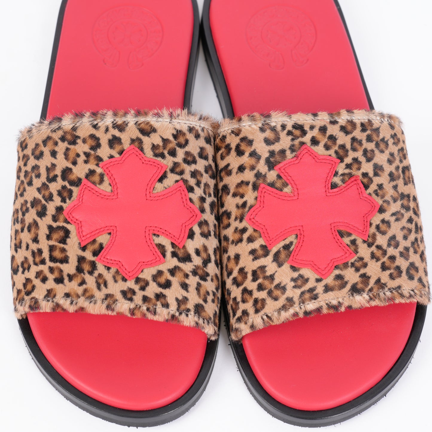 CHROME HEARTS RED CROSS PATCH CHEETAH SLIPPERS