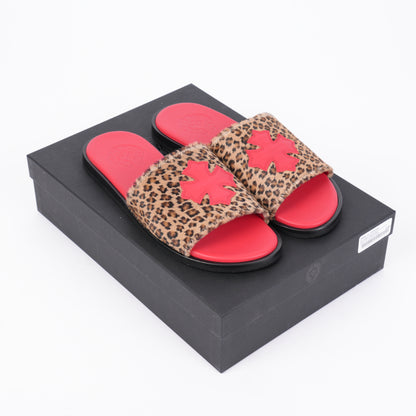 CHROME HEARTS RED CROSS PATCH CHEETAH SLIPPERS