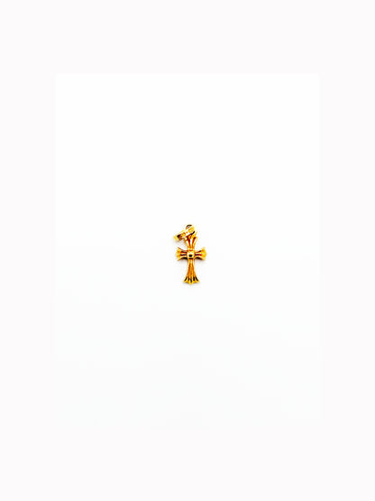 CHROME HEARTS 22K Gold Baby Fat Cross Pendant Pave Sapphire