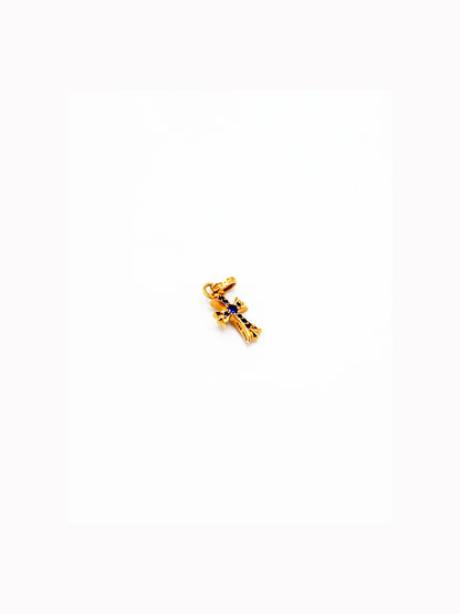 CHROME HEARTS 22K Gold Baby Fat Cross Pendant Pave Sapphire