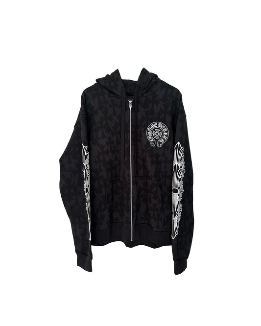 CHROME HEARTS BLACK CROSS ZIP HOODIE