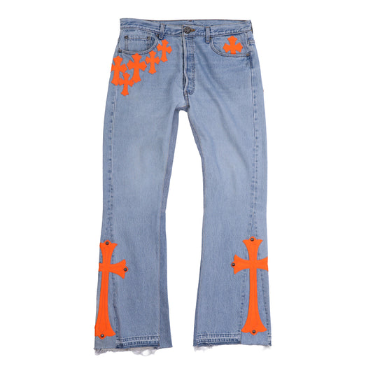 CHROME HEARTS BIG PATCH ORANGE FLARED DENIM