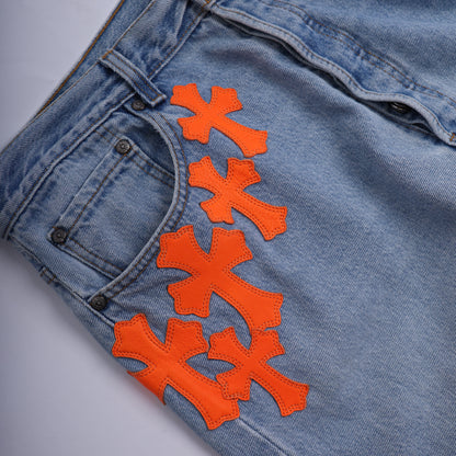 CHROME HEARTS BIG PATCH ORANGE FLARED DENIM