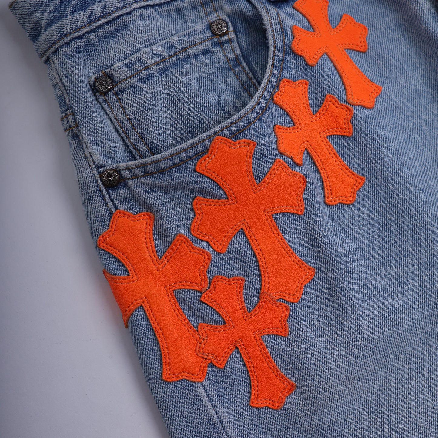 CHROME HEARTS BIG PATCH ORANGE FLARED DENIM