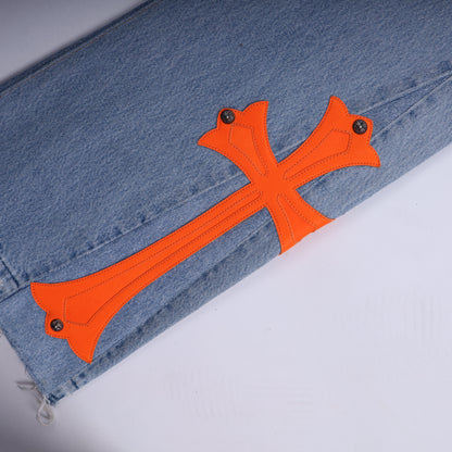 CHROME HEARTS BIG PATCH ORANGE FLARED DENIM