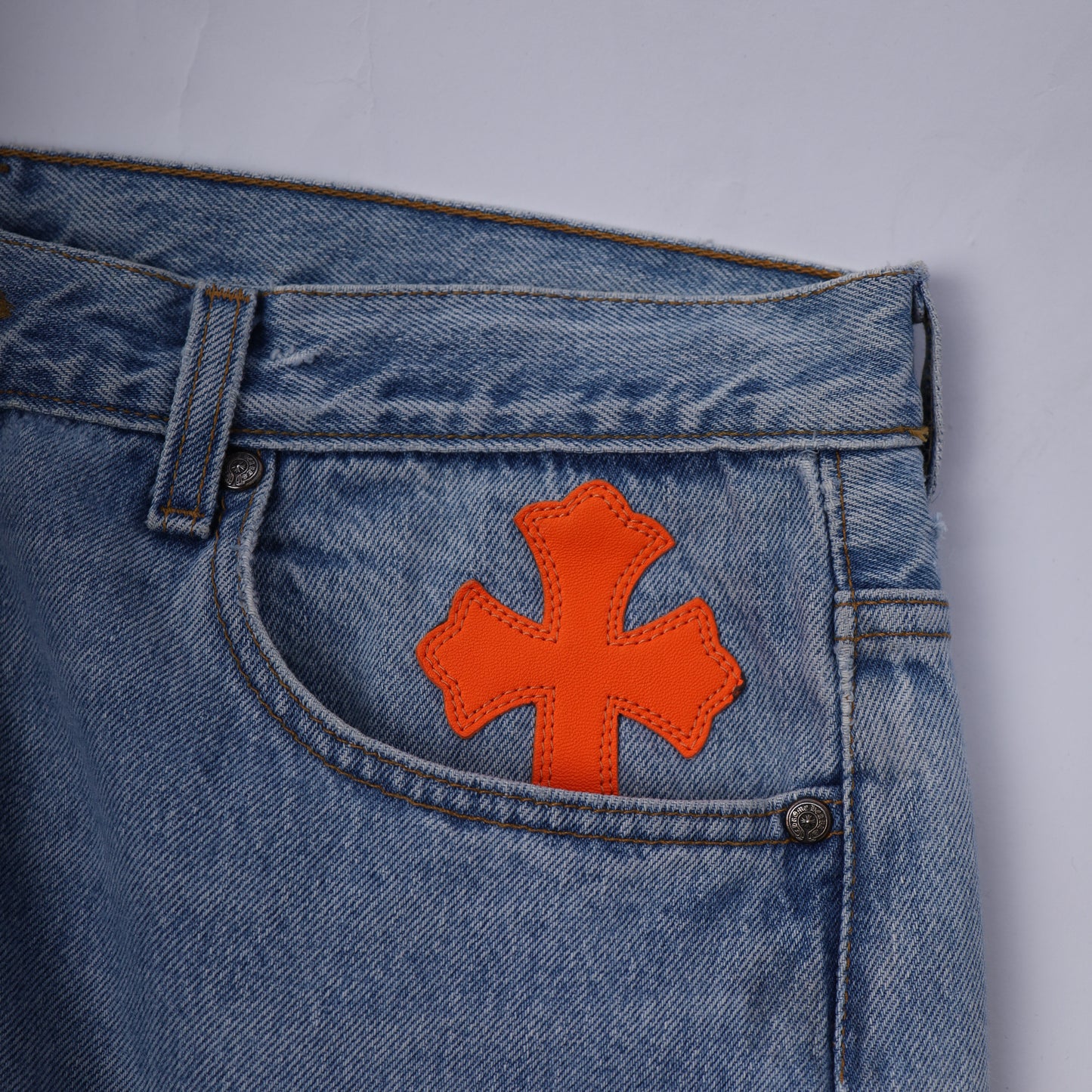 CHROME HEARTS BIG PATCH ORANGE FLARED DENIM