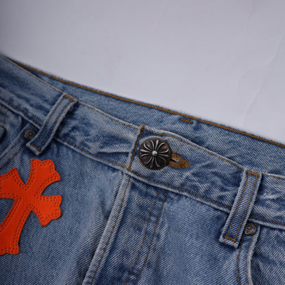 CHROME HEARTS BIG PATCH ORANGE FLARED DENIM