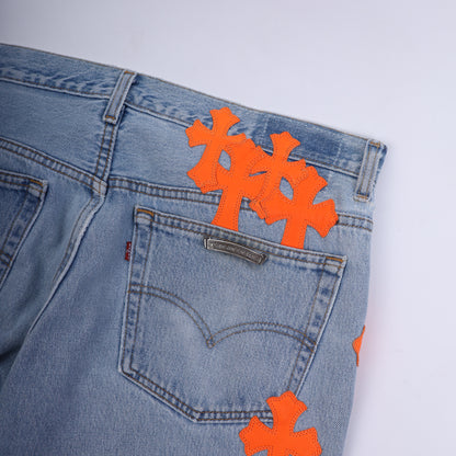 CHROME HEARTS BIG PATCH ORANGE FLARED DENIM