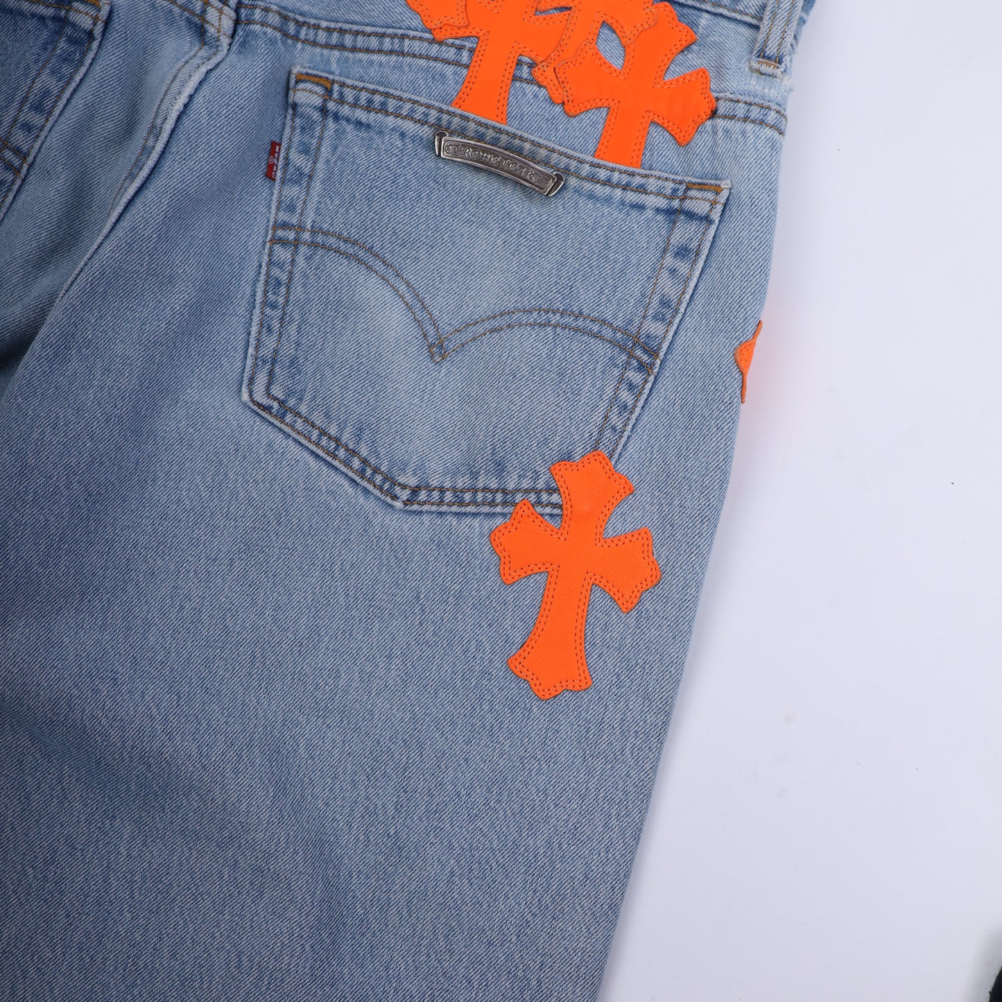 CHROME HEARTS BIG PATCH ORANGE FLARED DENIM