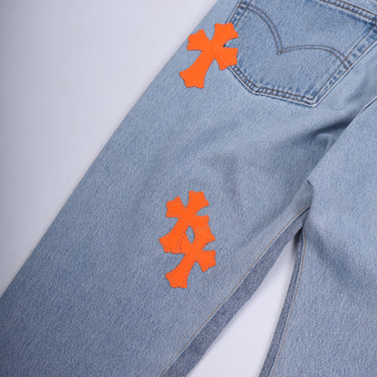 CHROME HEARTS BIG PATCH ORANGE FLARED DENIM