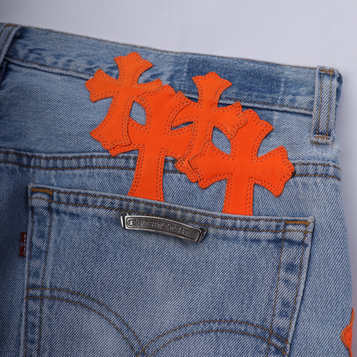 CHROME HEARTS BIG PATCH ORANGE FLARED DENIM