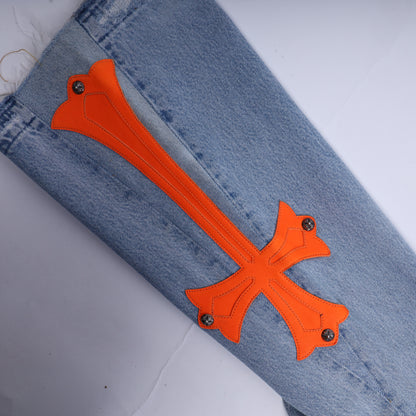 CHROME HEARTS BIG PATCH ORANGE FLARED DENIM