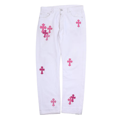 CHROME HEARTS WHITE/PINK PATCH LEVI RHODIUM PLATED