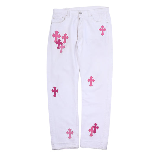 CHROME HEARTS WHITE/PINK PATCH LEVI RHODIUM PLATED