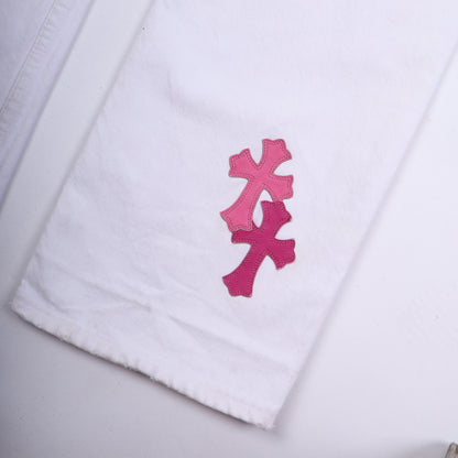 CHROME HEARTS WHITE/PINK PATCH LEVI RHODIUM PLATED