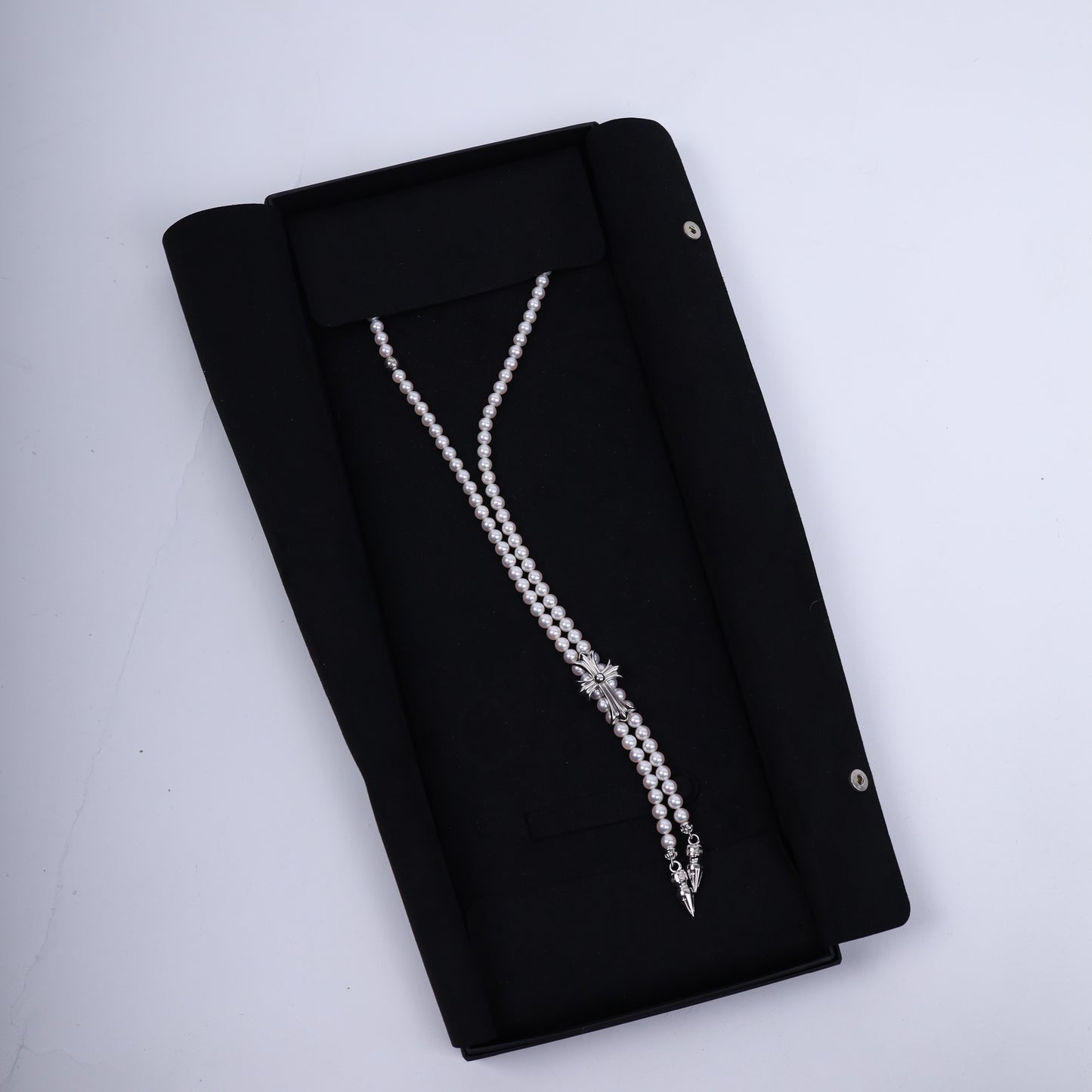 Mikimoto 18K White Gold Cross Bolo Tie Necklace
