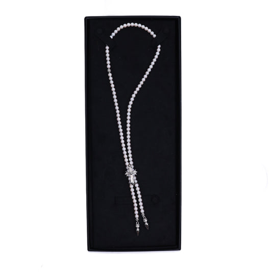 Mikimoto 18K White Gold Cross Bolo Tie Necklace