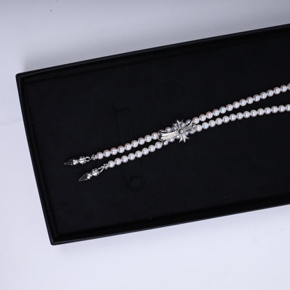 Mikimoto 18K White Gold Cross Bolo Tie Necklace