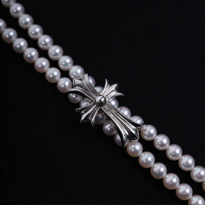 Mikimoto 18K White Gold Cross Bolo Tie Necklace