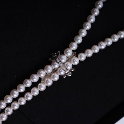 Mikimoto 18K White Gold Cross Bolo Tie Necklace