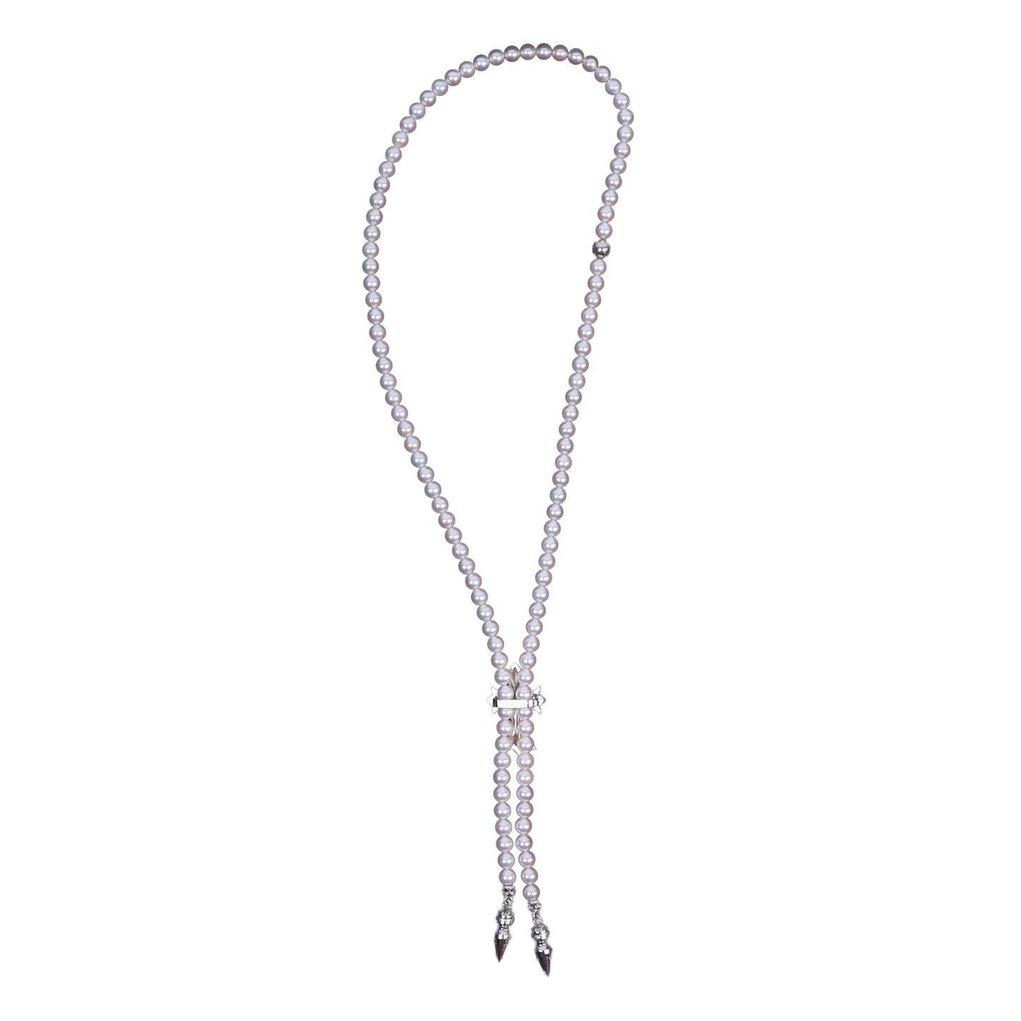 Mikimoto 18K White Gold Cross Bolo Tie Necklace