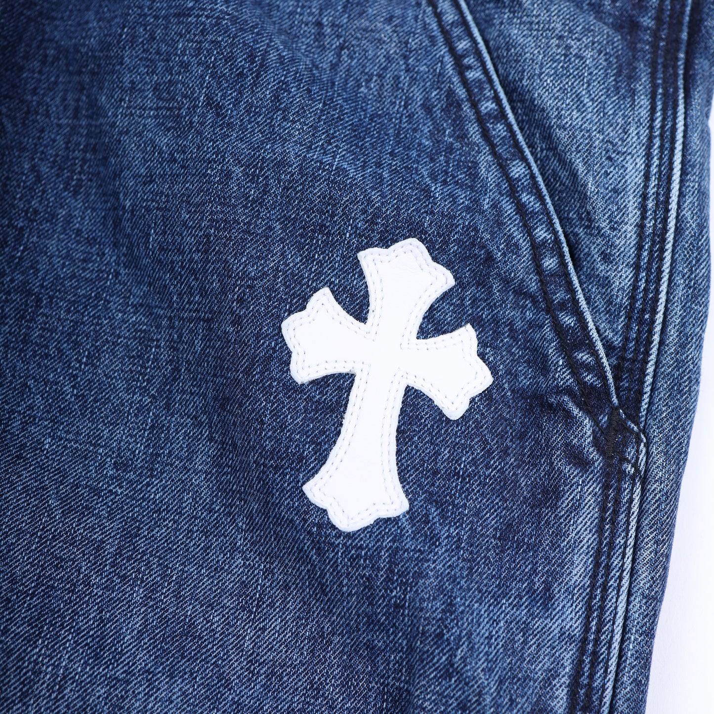 CHROME HEARTS WHITE PATCH CARPENTER BLUE DENIM