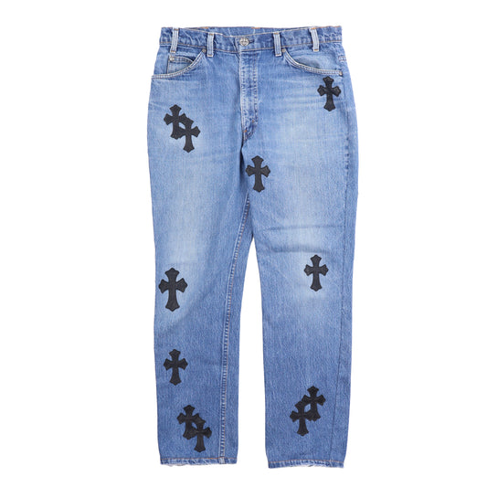 ORANGE TAB 505 LIGHT WASH CROSS PATCH DENIM