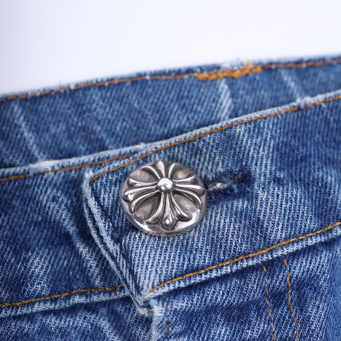 ORANGE TAB 505 LIGHT WASH CROSS PATCH DENIM