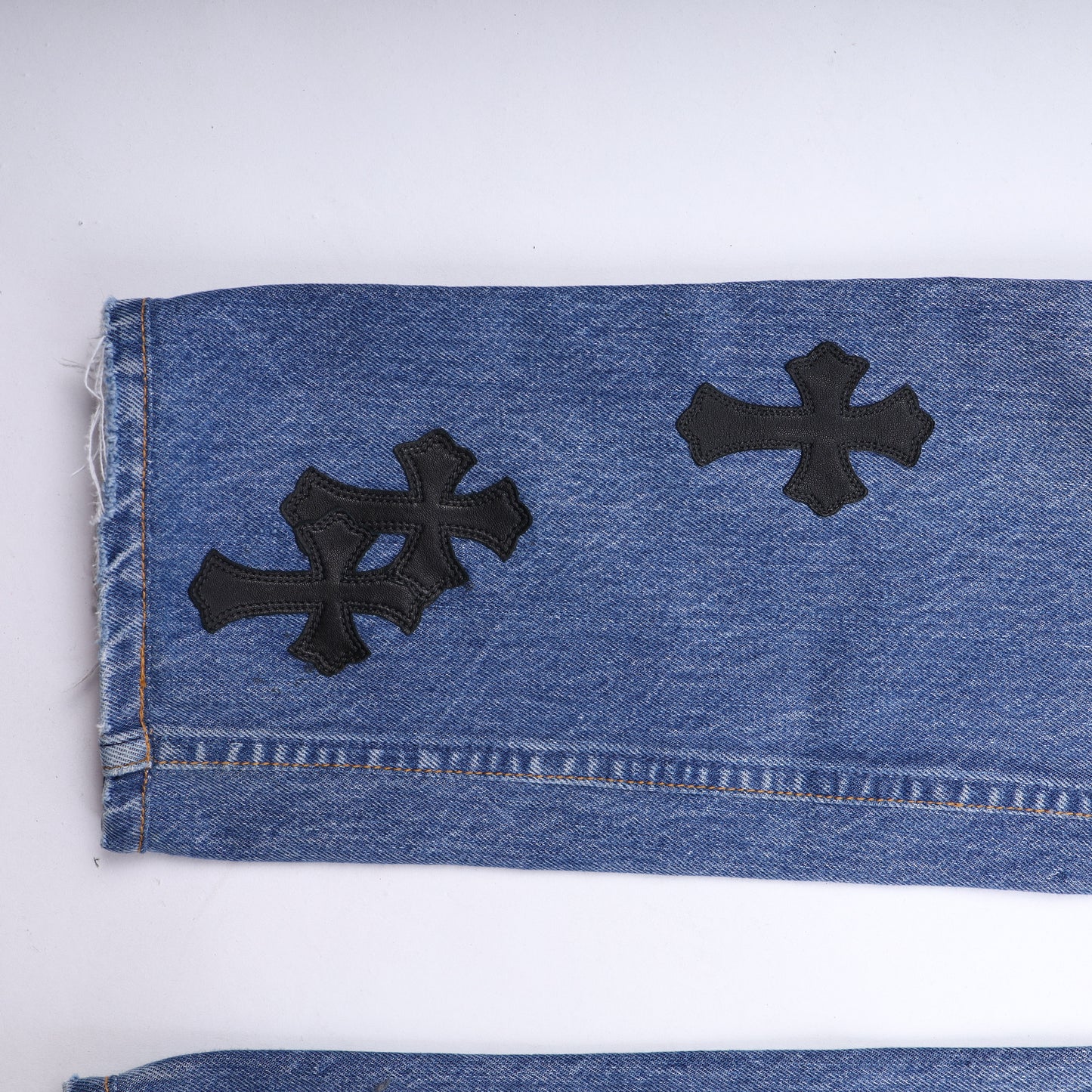 ORANGE TAB 505 LIGHT WASH CROSS PATCH DENIM