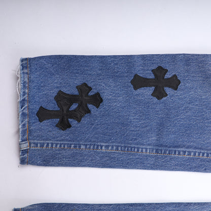 ORANGE TAB 505 LIGHT WASH CROSS PATCH DENIM