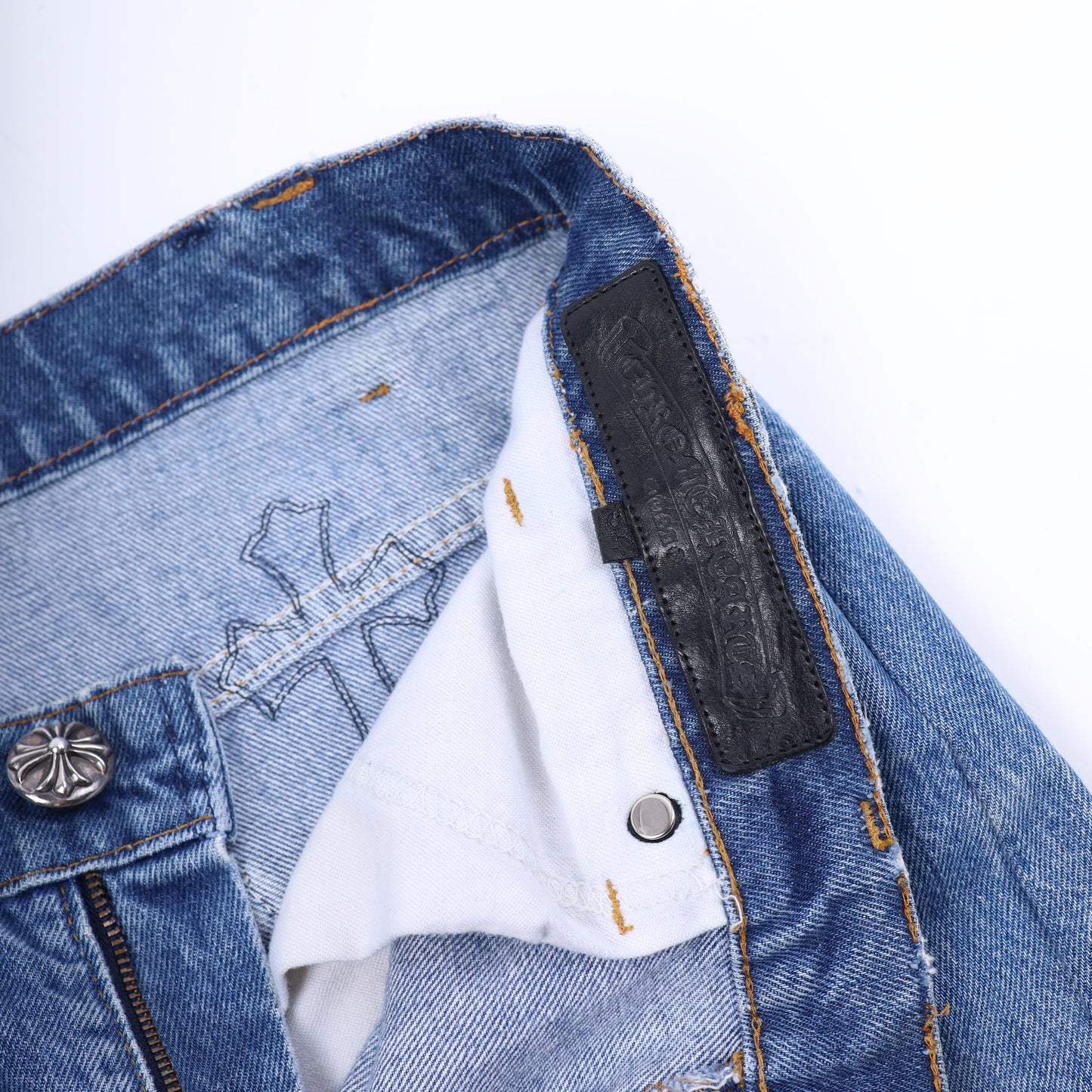 ORANGE TAB 505 LIGHT WASH CROSS PATCH DENIM