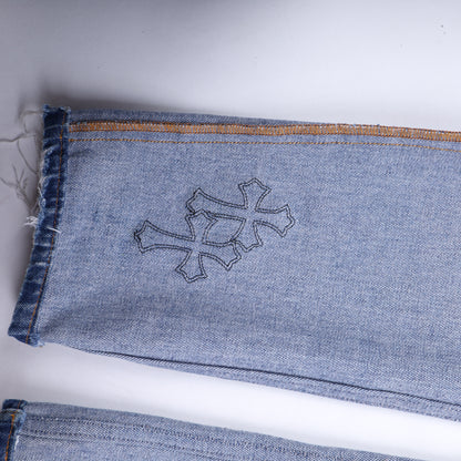 ORANGE TAB 505 LIGHT WASH CROSS PATCH DENIM